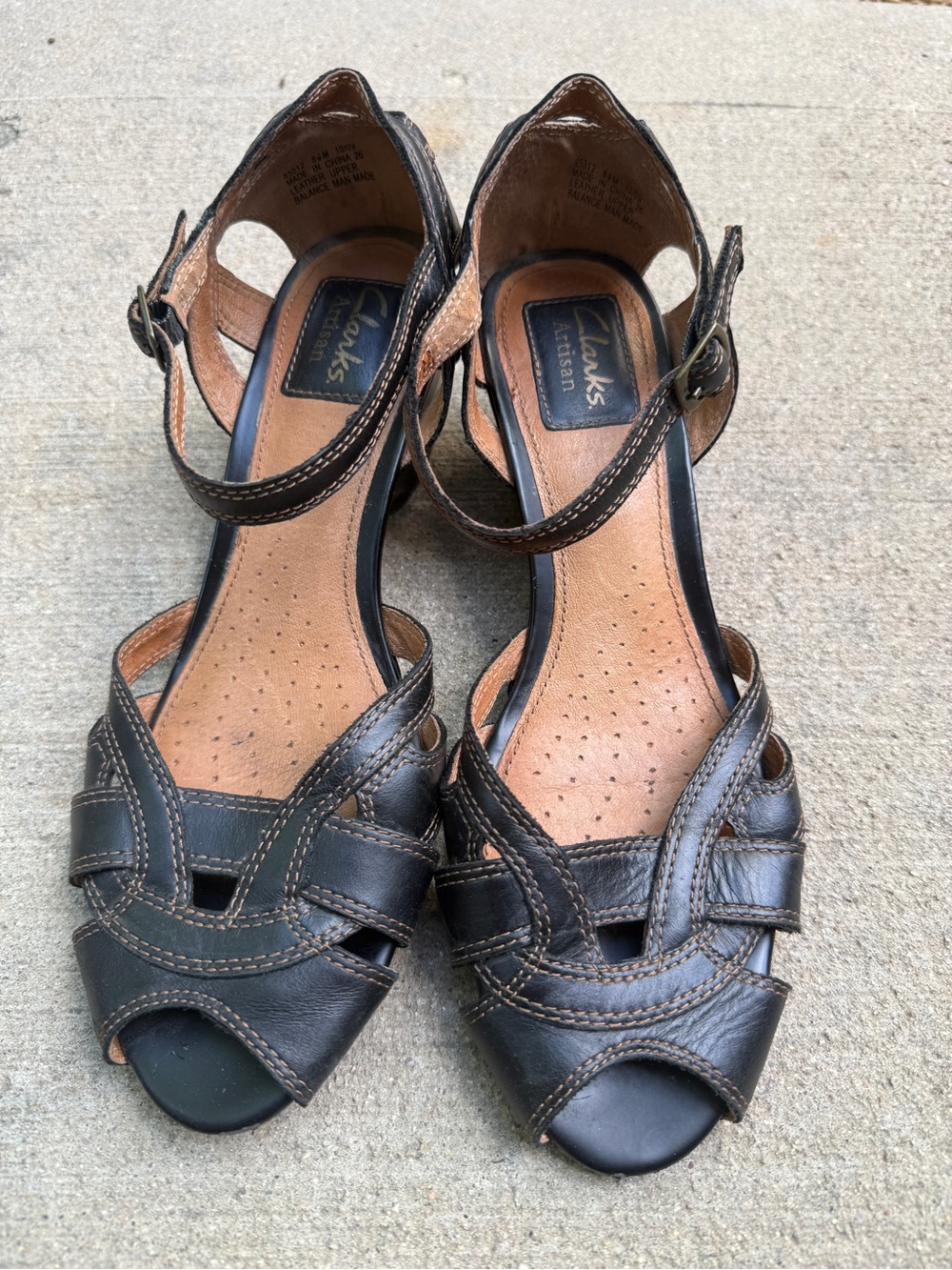 Clarks Dark Brown Leather Strappy Peep-Toe Heels